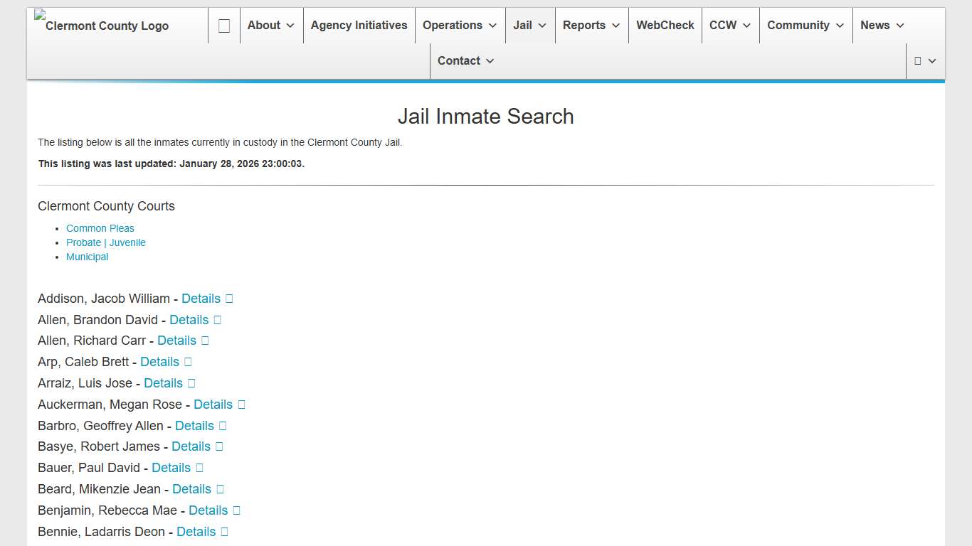 Jail Inmate Search Clermont County Sheriff